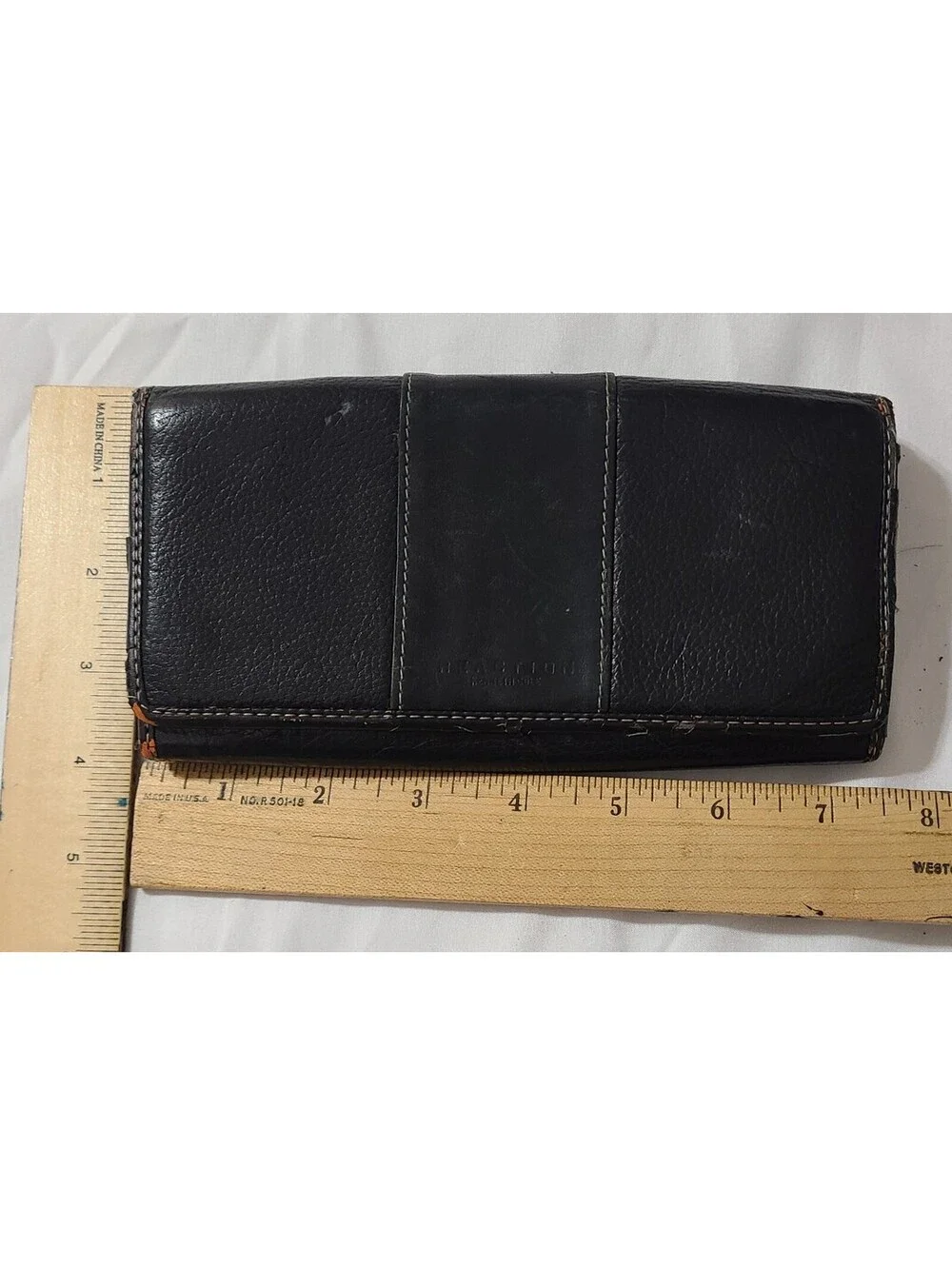 Vtg Kenneth Cole Reaction Black Leather Trifold Wallet  Clutch CC Organizer FUC